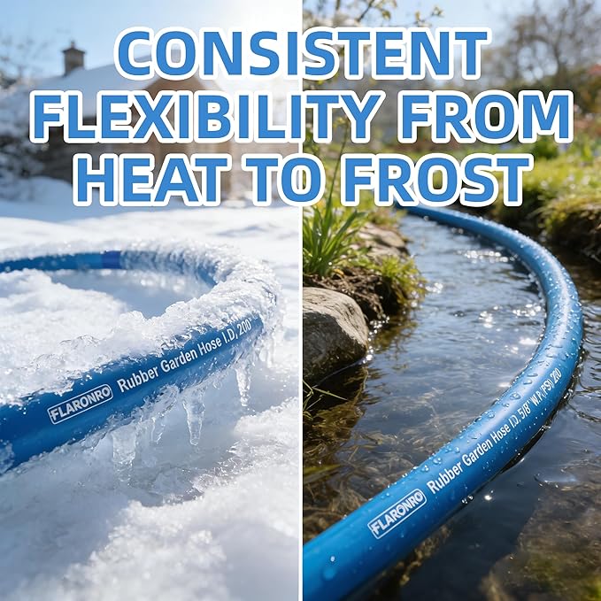 5/8 IN. × 75FT. Heavy Duty Rubber Garden Hose, High Flow 5/8" I.D. Brass Fitting No Memory Durable Heavy Duty Water Hose for Watering, Irrigation, Water Transfer Pump