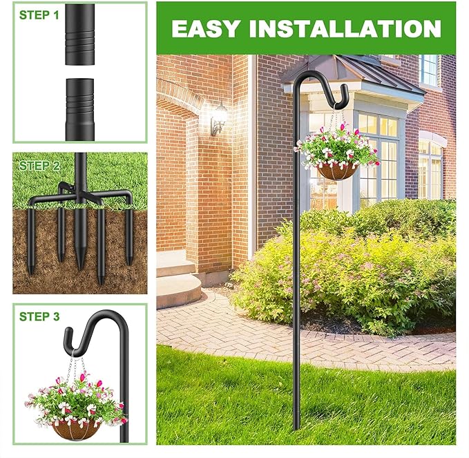 92" Heavy Duty Bird Feeder Pole, Height Adjustable Shepherds Hook for Outdoor - 5-Prong Bird Feeder Hanger, Rust-Proof Hanger for Plants, Wind Chimes, Hummingbird Feeders & Wedding Decor