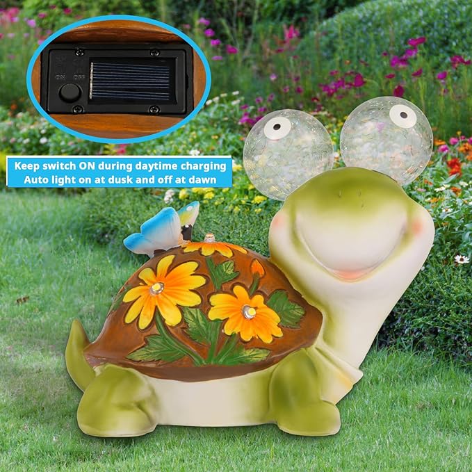 ASTRAEUS Solar Turtle Statue Garden Light Figurine Outdoor Decor with 5 LED Lights Lawn Decor Statue Unique Christmas Birthdays Housewarming Gift for Patio, Balcony, Yard