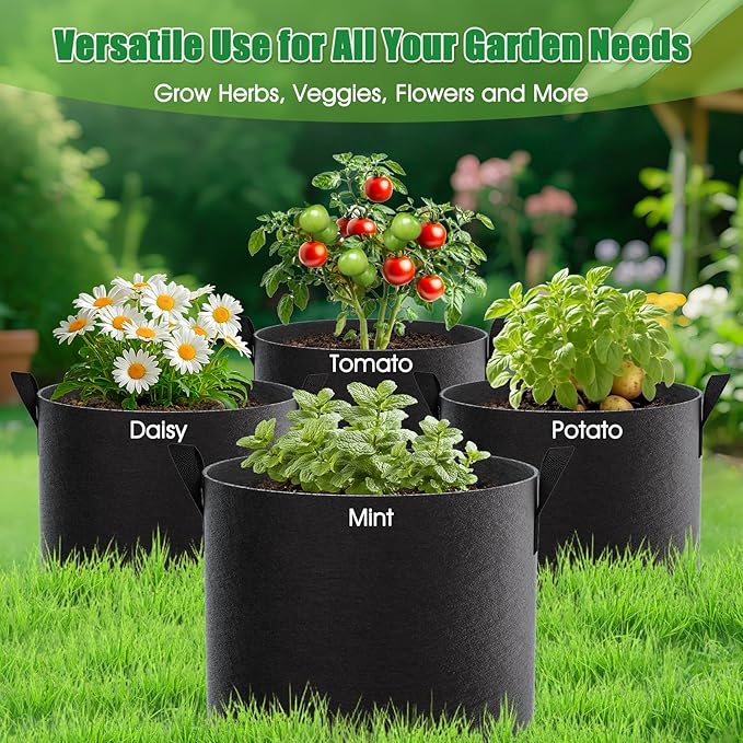 FEED GARDEN 10 Gallon Grow Bags 4 Pack – 300G Thickened Fabric Plant Pots with Reinforced Handles, Breathable Drainage Planters for Vegetables, Tomatoes, Herbs, Indoor & Outdoor Gardening