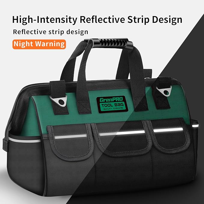 GrenPRO Tool Bag Organizer for Men, Wide Mouth Small Tool Bags,13.5 Inch Soft Handle Toolbox Organizer Storage, Large Zipper Electrician Tool Bag
