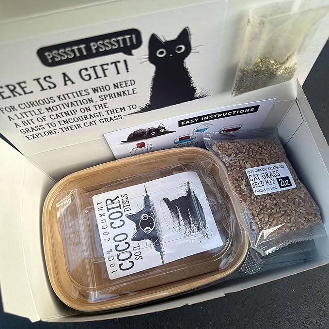 Cat Grass Grow Kit — 4-Batch Indoor Growing Set with Containers, Soil Disks & Seeds | Supports Digestion & Hairball Control | Ready to Grow, No Mess