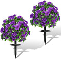 Artificial Flowers for Outdoors, Faux Outdoor Plants Fake Plants Topiary Balls Artificial Outdoor Set of 2 with Ground Spike for Home Front Porch Patio Garden Decor (Purple)