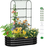 SUNYRISY Galvanized Raised Garden Bed with 71in Arch Trellis for Climbing Plants, Outdoor Planter Box with Climbing Net for Gardening Flowers Vegetables Fruits Herbs, Black
