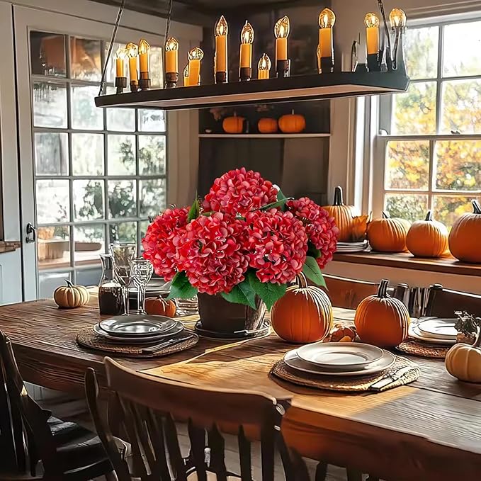 ZYTUYO 5 Pcs Orange Silk Hydrangeas Aritificial Flower Boho Dried Touch 20'' Faux Hydrangeas for Fall Home Decor Kitchen Living Room Porch Wreath Xmas Wedding Flower Arrangement