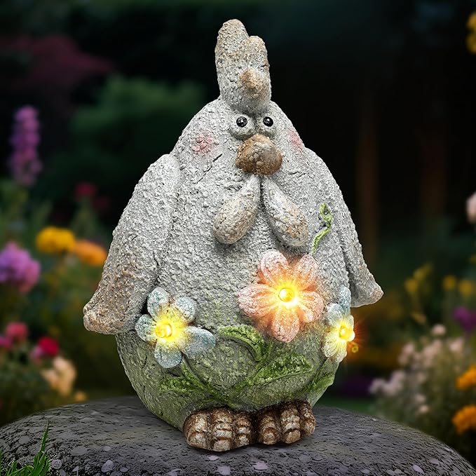 Leekung Solar Chicken Garden Statue with LED Lights for Outdoor Decoration,Chicken Statue Sculpture Yard Decorations, Outdoor Animal Figurine Gifts for Garden Patio Lawn Backyard Farmhouse