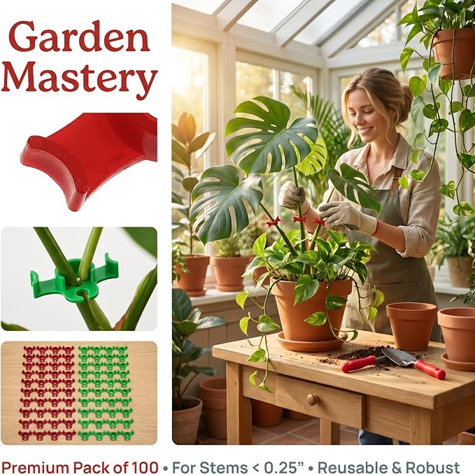 100 Pack Plant Training Clips, 90 Degree Plant Stem Benders, Low Stress Training Clips for Flowers and Vegetables, Round Style Plant Branch Training Clips, 50 Red and 50 Green