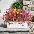 Artificial Flowers for Outdoors, 8 Bundles Faux Silk Spring Flowers for Outside for Planter Front Door Porch Yard Patio Window Box Home Decor (Colour 04-(Yellow+Pink+Rose red))