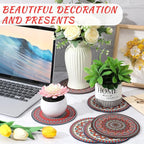 Nuanchu 6 Pcs Boho Plant Pot Mat Absorbent Non Slip Pot Plant Pad Round Plant Coaster Mat Gardening Indoor Outdoor Flower Plant Protect Mat for Table Desk Floor Plant, 5.9 Inches (Elegant Style)