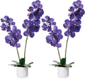 31" Artificial Orchid Trees 2 Pack, Fake Flowers with White Planter and 14 Bloomings, Realistic Orchids Artificial Flowers for Living Room Bathroom Kitchen Home Office Decor, Purple