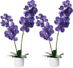 31" Artificial Orchid Trees 2 Pack, Fake Flowers with White Planter and 14 Bloomings, Realistic Orchids Artificial Flowers for Living Room Bathroom Kitchen Home Office Decor, Purple