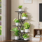 Plant Stand Indoor with Grow Lights - 44" Tall Corner Plant Stands for Indoor Plants, 5 Tiered Metal Plant Shelf, Curved Plant Flower Holder Dispaly Rack for Living Room, Home Patio Balcony (Blackboard)