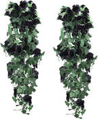 RECUTMS Flowers Artificial Hanging Plants 2PCS 3.3Ft Rose Vine for Home Room Garden Wedding Indoor Outdoor Decoration (Black)