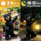 Solar Black Bear Garden Statue - 14" Resin Figurine with Solar LED Lantern, Auto On/Off Waterproof Decor, Dual Use Indoor Outdoor Light for Patio Yard Porch