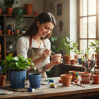 Ceramic Plant Pots, 4.5+5.5 Inch Small Plant Pots, Flower Pots Indoor Planters with Drainage and Tray, Modern Indoor Plant Pots for Home and Office, Indoor Planters with Drainage (Glaze Blue)