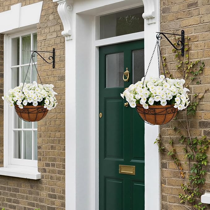 CEWOR 24 Bundles Artificial Flowers for Outdoor Indoor, Fake Silk Morning Glory with Eucalyptus Leaves, Faux Flower for Garden Front Door Porch Planter Patio Home Decor (White)
