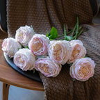 DUYONE Light Pink 4pcs Fake Flowers for Decoration Home Decor Artificial Flowers Austin Rose Peony Latex Fake Flower Living Room Decoration Vivid Pink Roses Peonies(Pink Edge 4pcs)