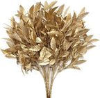 PASYOU Artificial Golden Plants, Fake Foliage Shrubs Decor Plastic Faux Plant for Indoor Outdoor Home Garden Office Party Hall Verandah Wedding DIY Christmas Decoration Gold Leaves Bundles - 3 Pack