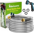Garden Hose 75 ft, Stainless Steel Metal Water Hose with Nozzle, Flexible and Durable, Rust Proof, No-Kink, Heavy Duty, Leakproof 3/4'' Brass Fittings, Lightweight Hose for Patio, Lawn