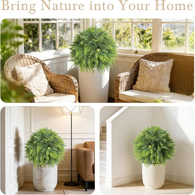 2 Set Artificial Norfolk Topiary Trees with Spike, UV Resistant Faux Shrubs Bushes Fake Greenery Plants for Front Door Indoor Outdoor Home Decor