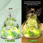 FIACO Gifts for Women Birthday Preserved Rose Forever Flower in Glass Angel Figurines Fresh Flowers for Delivery Prime for Mom Real Orange Roses for Grandma Sister Wife Her from Daughter