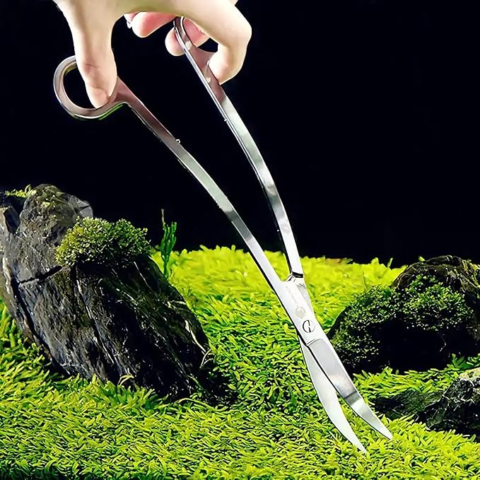 Extra Long Curved Aquarium Scissors, Stainless Steel Tools for Trimming Aquatic Plants, Professional Wave Scissors for Fish Tank, Aquarium & Terrarium, Ambidextrous Design