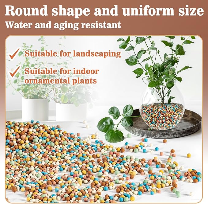 Sukh Clay Pebbles for Plants - 14 OZ Small Pebbles for Indoor Plants Natural Clay, Used for Drainage, Decoration, Aquaponics, Hydroponics (Mixed Colors)