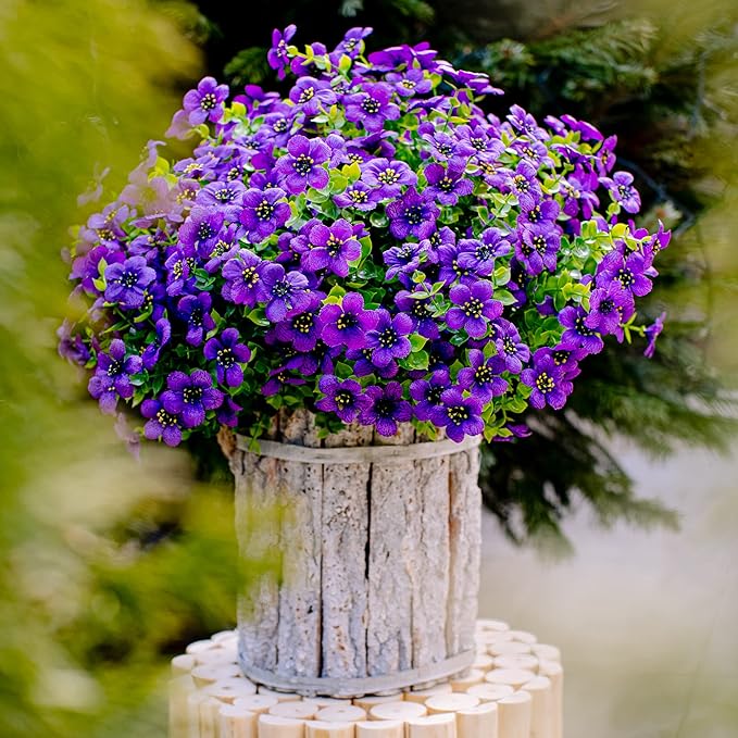 AXYLEX Artificial Flowers for Outdoors Fake Plants - 16 Bundles Fake Plants UV Resistant No Fade Faux Plastic Greenery Home Garden Porch Patio Decoration Office Indoor (Purple)