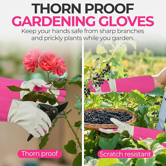 HANDLANDY Rose Pruning Gardening Gloves for Men & Women, Thornproof Long Gauntlet Gloves, Pigskin Leather - Breathable & Durability (Small)