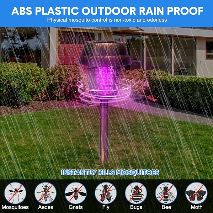 Qualirey 4 Pcs Solar Mosquito Zapper Outdoor Waterproof Solar Powered Bug Zapper Outdoor Mosquito Killer Lamp Trap Repellent Light for Garden Yard Insect (Purple and White Light,Bronze)