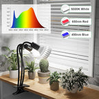 GooingTop Grow Light,24W (160Watts Equiv) 5000K White Full Spectrum LED Growing Lamp Clip on Desk for Indoor Plants,Bulbs Replaceable & Non-dimmable (Black, 240W)