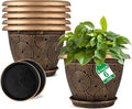 Fodetyff 6 Inch Flower Pots Planters for Indoor Outdoor Plants, 6 Pack Plastic Small Plant Pots with Drainage Hole & Tray, Modern Decorative Garden Pot with Saucer, Plant Container for House