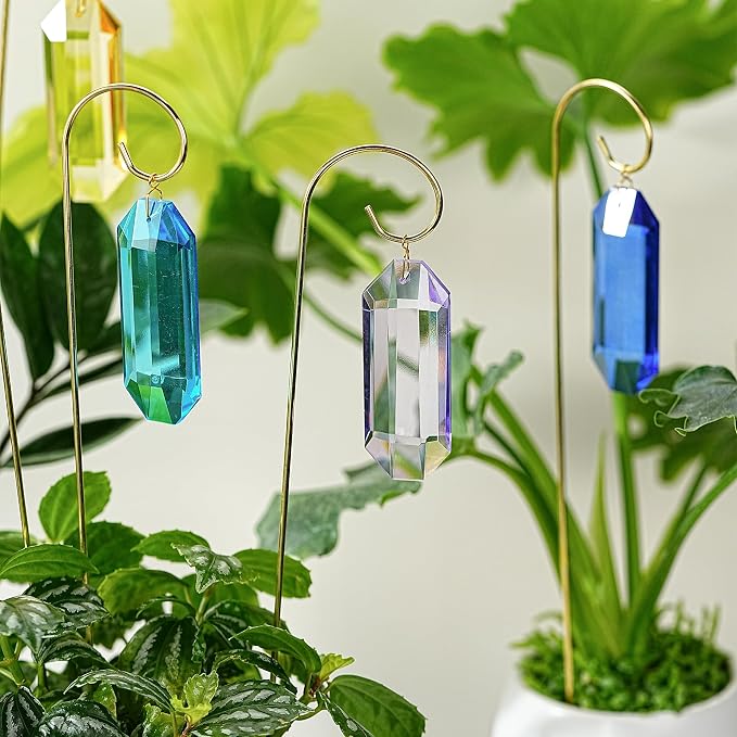 Kanpura 7 Pack Small Garden Trellis with Crystal Sun Catchers for Potted Plants 13.7 Inch Fairy Garden Plant Accessories for Mini Potted Indoor Outdoor Decorations (Colorful)