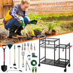 PLKOW Garden Tool Organizer with Wheels, Garden Tool Rack, Yard Tool Holder for Rakes, Shovel, Fertilizer, Garden Tool Storage for Garage, Shed, Outdoor