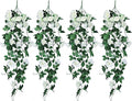 RECUTMS Artificial Hanging Rose Plant 4Pieces 3.3Ft Faux Ivy Plants Fake Outdoor Flowers Vines,UV Resistant for Wedding, Home, Office, Arch,Arrangement Decoration (White)
