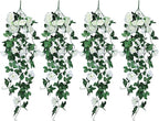 RECUTMS Artificial Hanging Rose Plant 4Pieces 3.3Ft Faux Ivy Plants Fake Outdoor Flowers Vines,UV Resistant for Wedding, Home, Office, Arch,Arrangement Decoration (White)