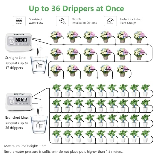82FT Automatic Plant Watering System–HEKIWAY 390 Adjustable Watering Modes, Supports 30 Pots | Indoor Garden System & Vacation Plant Watering Devices, Auto Watering for Plants Outdoor