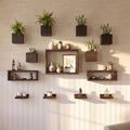 LaLaGreen Wooden Floating Shelves (13-Piece Set) Wall Mounted Plant Shelf, Planter Boxes for Indoor Plants, Decorative Wood Display Shadow Box Kitchen, Bathroom, Bedroom, Living Room, and Home Decor