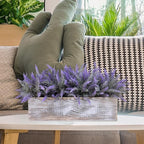 Winlyn 14" Faux Lavender Plant in Rustic Rectangular Wood Planter Box Artificial Lavender Flower Arrangement Potted Plant for Farmhouse Wedding Centerpiece Provence Home Office Room Table Mantel Décor
