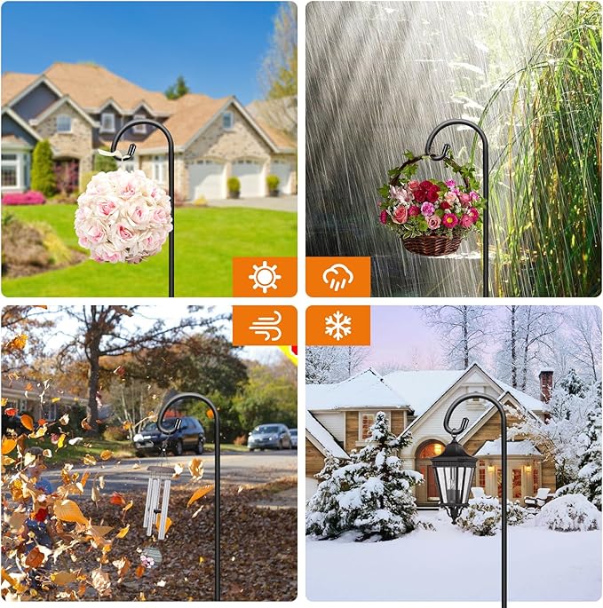 Gtongoko 24 Inch Shepherds Hooks for Outdoor 8 Pack Adjustable Garden Hooks for Hanging Plants, Lanterns, Bird Feeders, Solar Lights, Mason Jars, Weddings Decor, Adjustable, Black