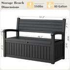 80 Gallon Outdoor Storage Box,Resin Stripes Deck Box Doubles as 2-Person Bench Seat,Waterproof Storage Outdoor Porch Bench for Cushions,Garden Tools and Pool Supplies Black