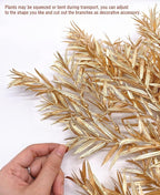 PASYOU Artificial Plants for Christmas Decor, Gold Fake Bamboo Plastic Grass Shrubs Leaves Indoor Outdoor Home Garden Party Hotel Verandah Wedding Event Faux DIY Decoration - 30 Inch Golden 2 Bunches