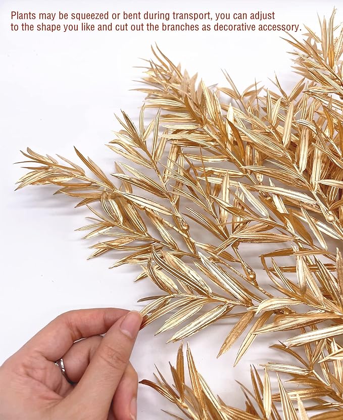 PASYOU Artificial Plants for Christmas Decor, Gold Fake Bamboo Plastic Grass Shrubs Leaves Indoor Outdoor Home Garden Party Hotel Verandah Wedding Event Faux DIY Decoration - 30 Inch Golden 2 Bunches
