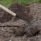 Veemoon Heavy Duty Steel Garden Rake with 6-Tine Sharp Dethatcher for Soil Loosening and Lawn Leveling, Small Hand Tool for Gardening and Landscape Maintenance