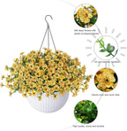 HyeFlora Artificial Faux Fall Hanging Mums Plants Flowers Basket for Outdoor Outside, Autumn Fake Silk Yellow Daisy UV Resistant Realistic for Porch Patio Balcony Home Yard Decoration