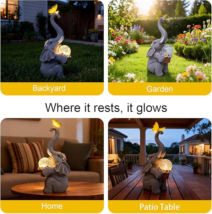 MuliVid Elephant Garden Statue Solar Lights Outdoor Garden Decor for Patio, Yard, Lawn, Balcony Elephant Decor Birthday Gifts for Women Mom Grandma Animal Lovers