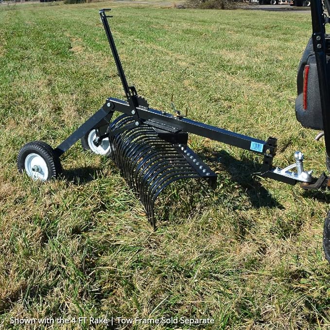 Titan Attachments 6' Landscape Rake Add-On Transformer Tow Frame, Bolt-On Rake has 36 Heat Treated Tines, Gardening Tool, Landscaper, and Grass Comb