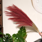 Premium Faux Ruby Red Pampas Grass – 43.3" Tall Fluffy Vibrant Decor, 8pcs 18-Branch One-Piece Stems No Assembly, Luxury Silk-Feel Feather Flowers for Bold Boho Decor, Jewel Tone Red 8 Stems110cm