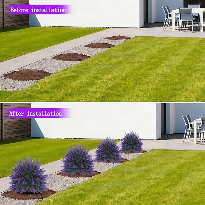 Yangrass Artificial Lavender Topiary Bushes with Ground Spike, 24" Set of 2 Faux Lavender Boxwood Ball Trees UV Resistant Fake Greenery Plants for Indoor & Outdoor Spring Porch Decor