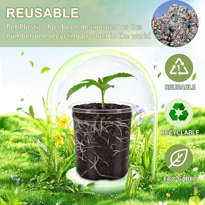 30 Packs 6.5/5/4 Inch Reinforced Clear Nursery Pots for Plants with Drainage Hole, Variety Pack High Transparency Plastic Seedling Plant Pot with 20 Labels